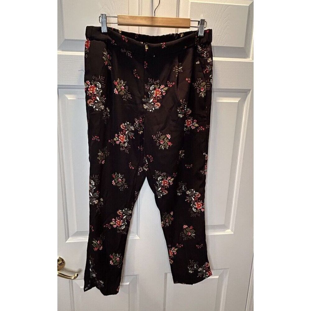 Simply Styled By Sears Women’s L Floral Black Pants Elastic Waist